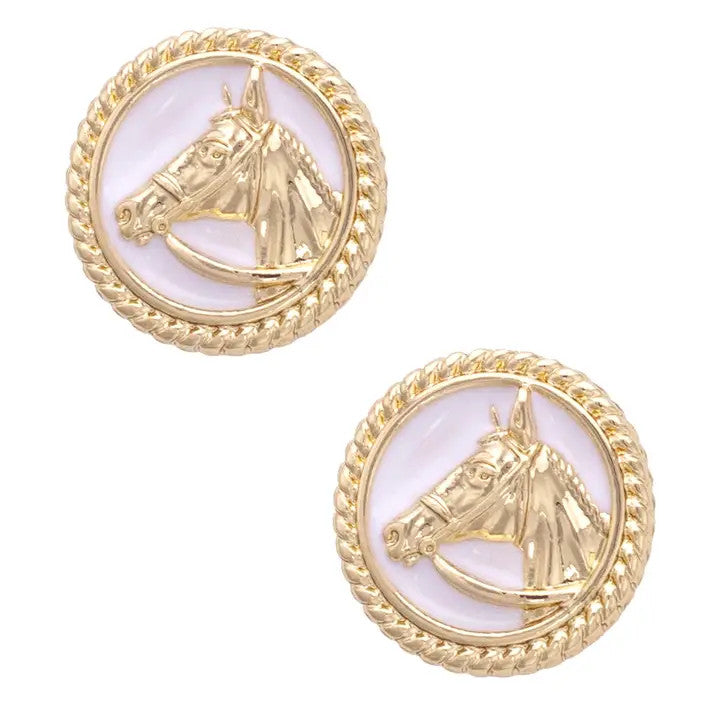 Canvas Thoroughbred Enamel Stud Earrings in White