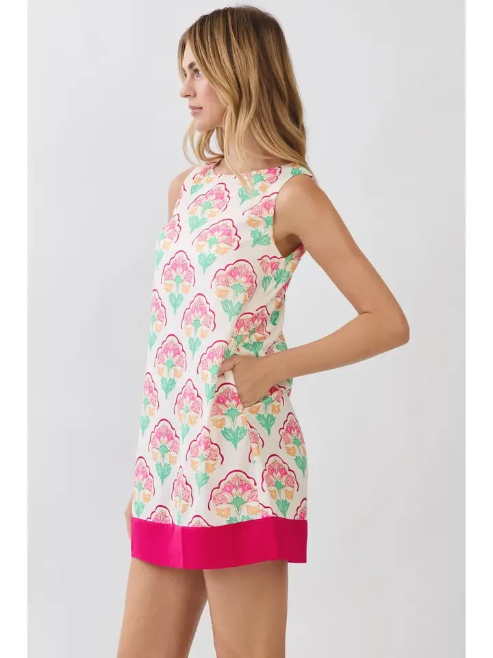 TCEC Women's Cream Floral Print Shift Dress