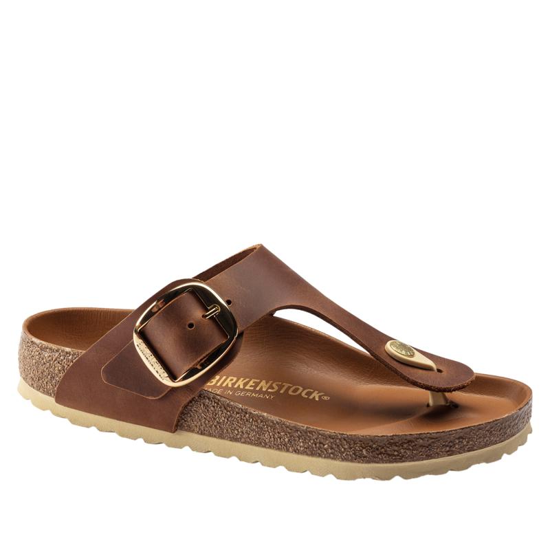 Birkenstock Gizeh Big Buckle Women's Oiled Leather Thong Sandal - Cognac