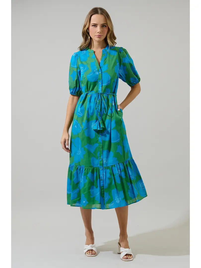 Sugar Lips Women's Rori Floral Beth Button Down Midi Dress