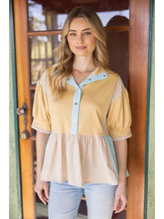 Voy Women's Mixed Color Block Peplum Top