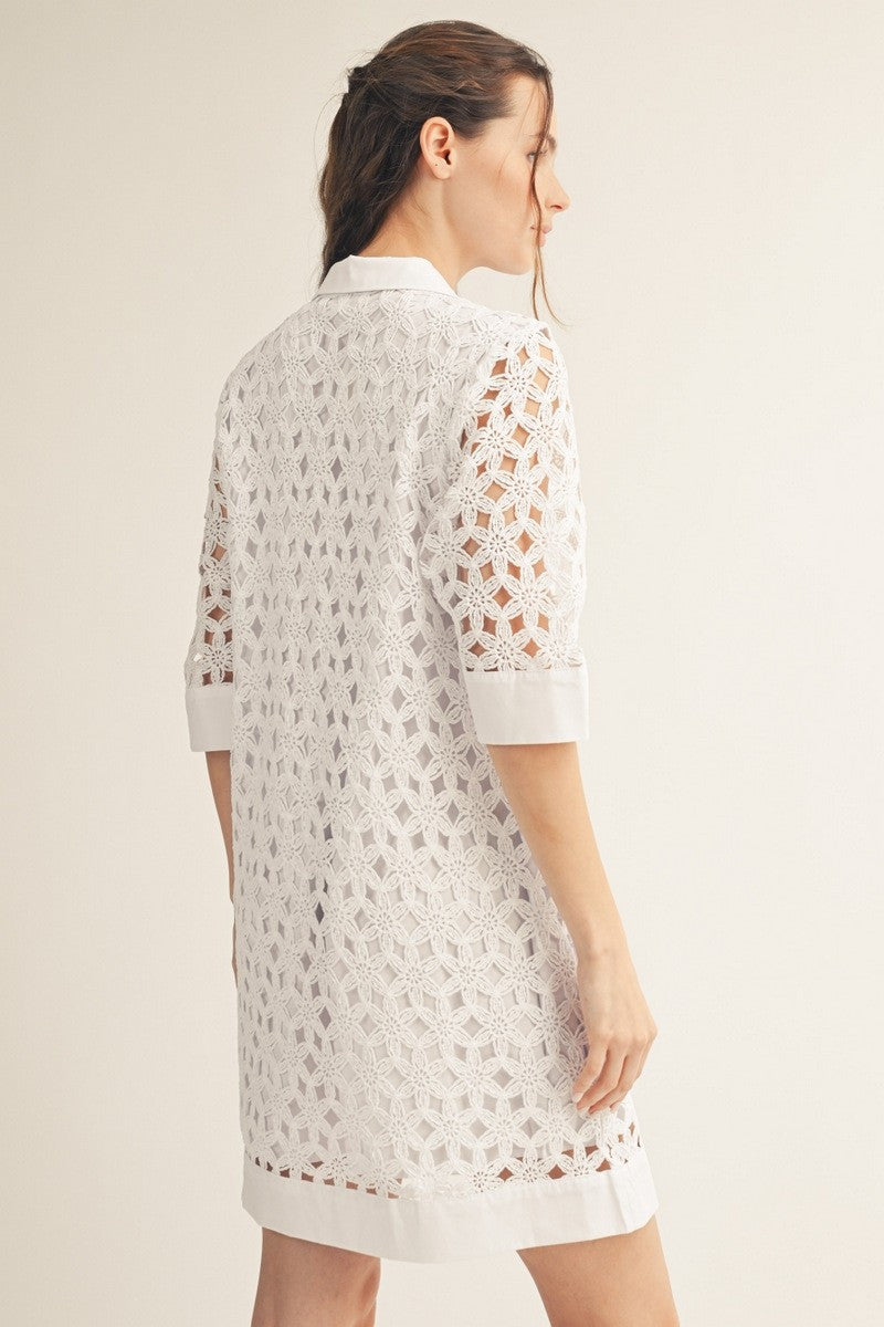 Jodifl Women's White Crochet Shift Dress