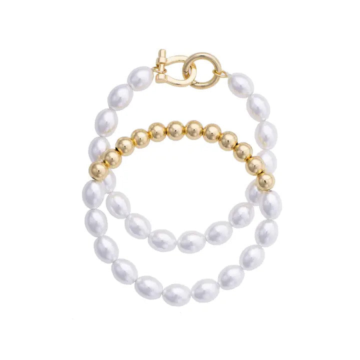 Canvas Celia Pearl & Ball Bead Stretch Bracelet Set of 2 - Ivory