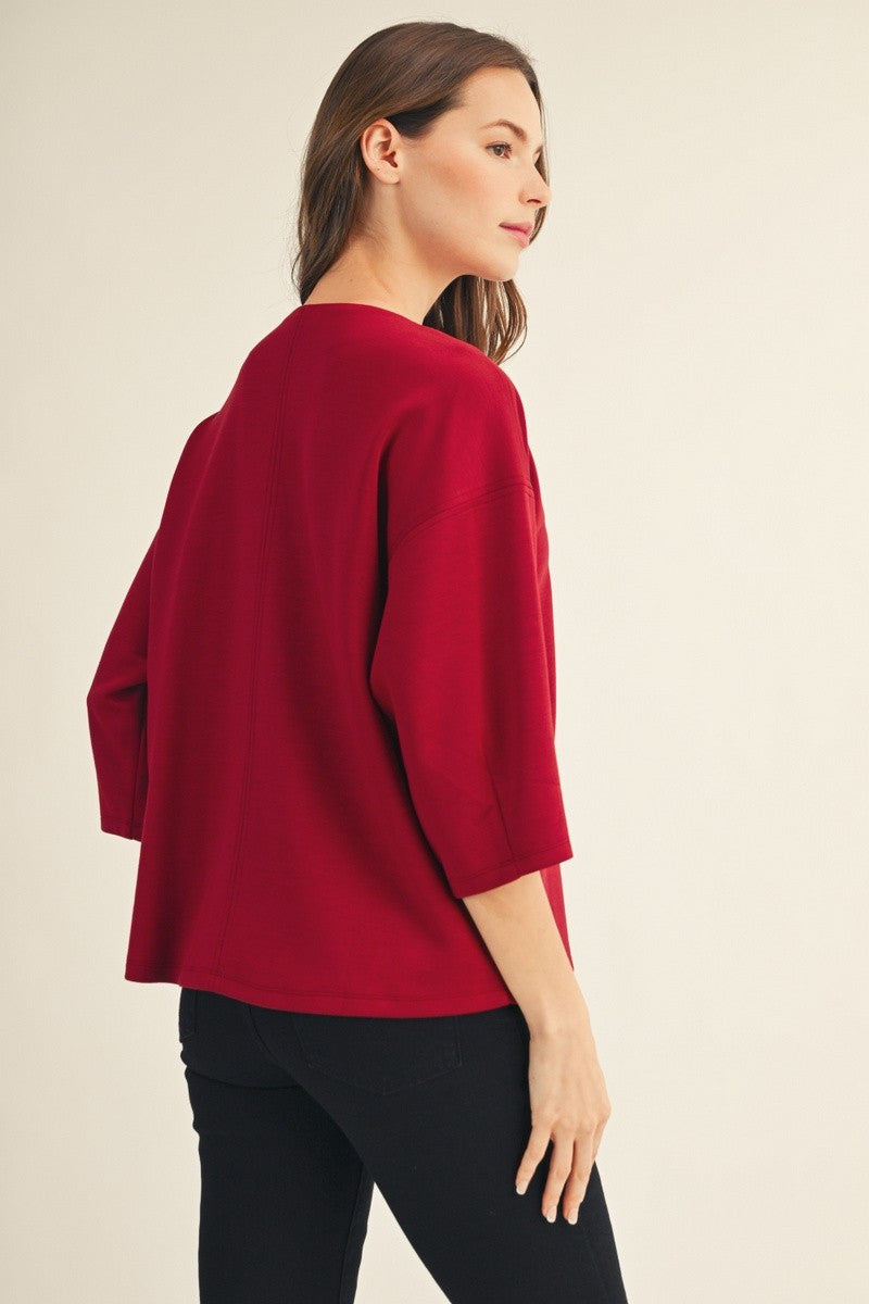 Jodifl Plus Size Women's Burgundy Soft V-Neck Top
