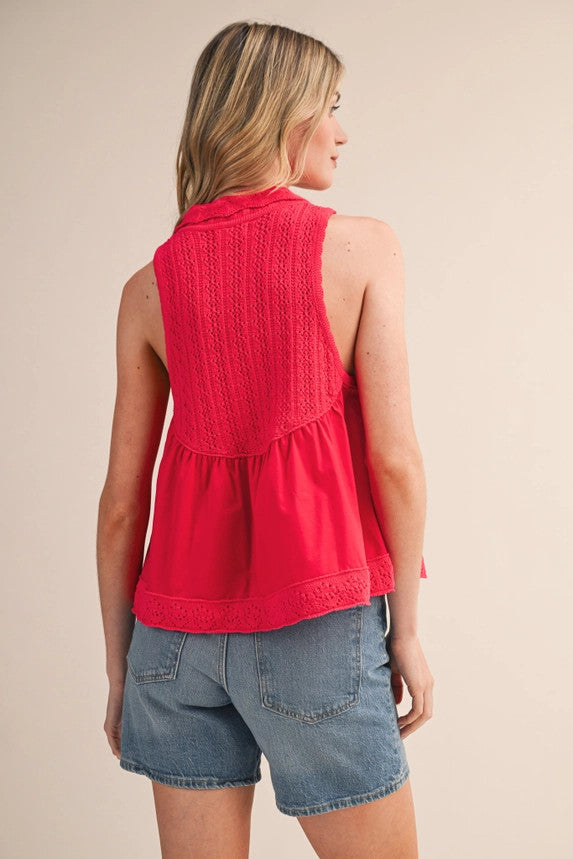 &merci Women's Collared Button Down Sweater - Cherry Tomato