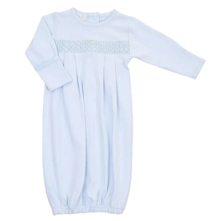 Magnolia Baby Essentials Solid Blue Smocked Gown