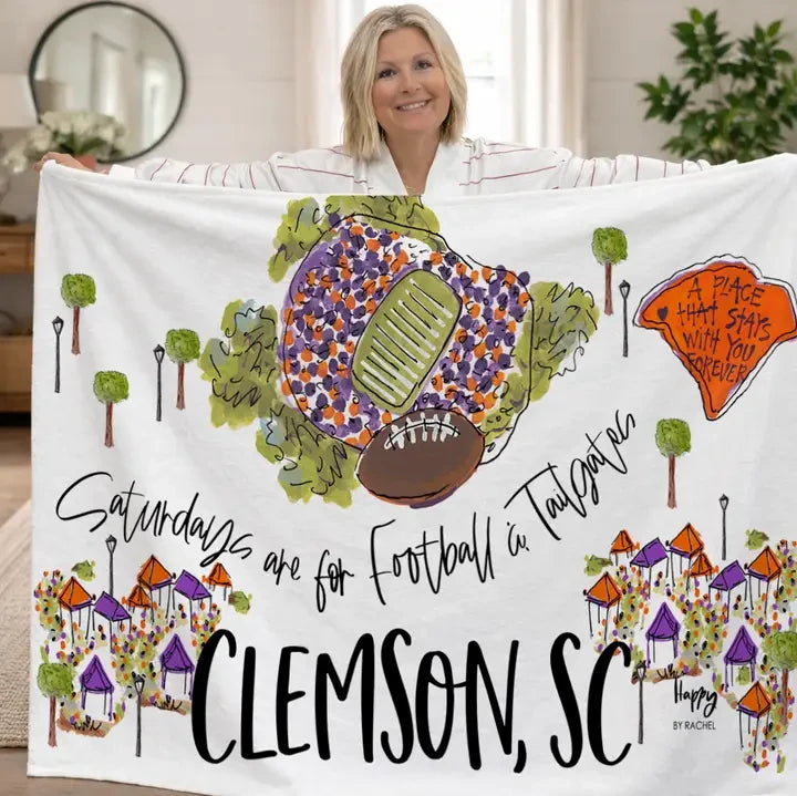 Happy By Rachel Clemson Saturdays Game Day Fleece Blanket