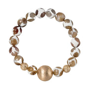 Jane Marie Brown Giraffe Agate Beaded Stretch Bracelet with Gold Ball