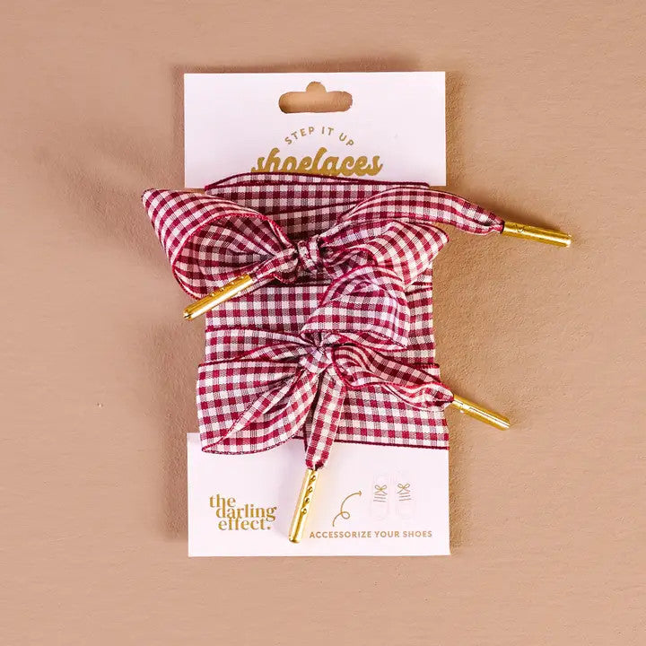 The Darling Effect Step It Up Shoelaces - Gingham Burgundy