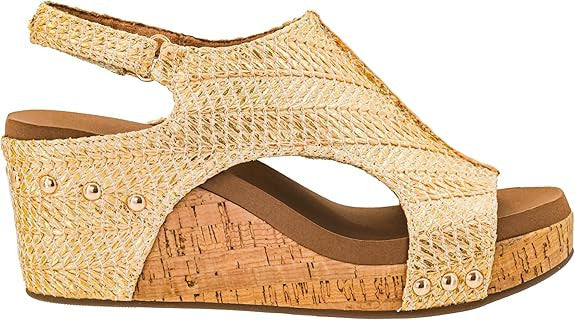 Corkys Women's Carley Wedge Sandal - Light Gold Raffia