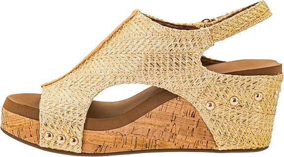 Corkys Women's Carley Wedge Sandal - Light Gold Raffia
