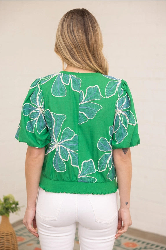 Voy Women's Green Floral Detailed Top