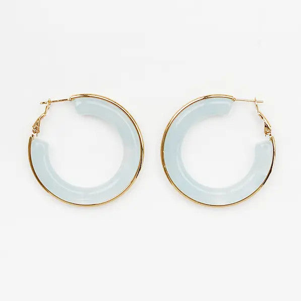 What's Hot Natural Blue Acrylic Hoop with Gold Accent Earring