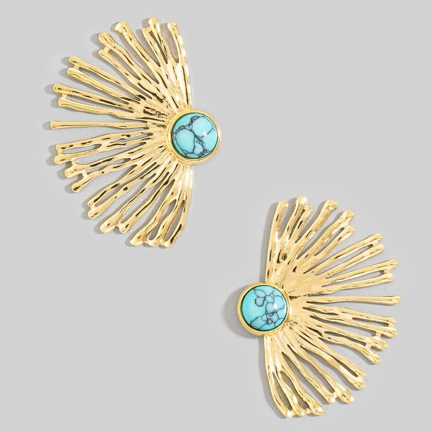 The Looks by Fame Stainless Steel Stone Center Fan Statement Earrings - Turquoise