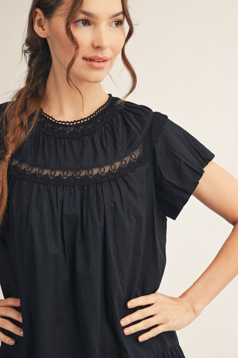 Jodifl Women's Lace Accent Lovely Solid Dress - Black