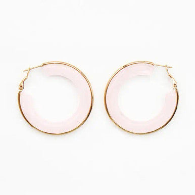 What's Hot Natural Pink Acrylic Hoop with Gold Accent Earring