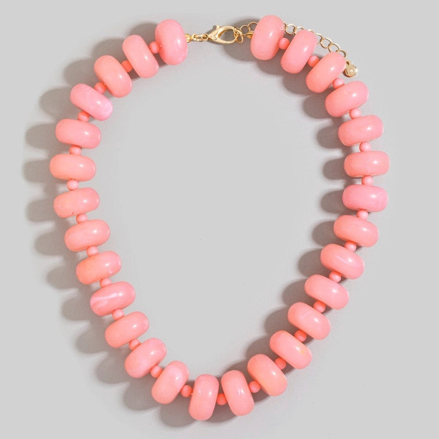 The Looks by Fame Pink Bulky Acrylic Bead Link Necklace