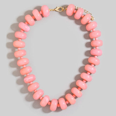 The Looks by Fame Pink Bulky Acrylic Bead Link Necklace