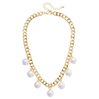 Canvas Maribel Pearl Statement Chain Necklace - Shiny Gold