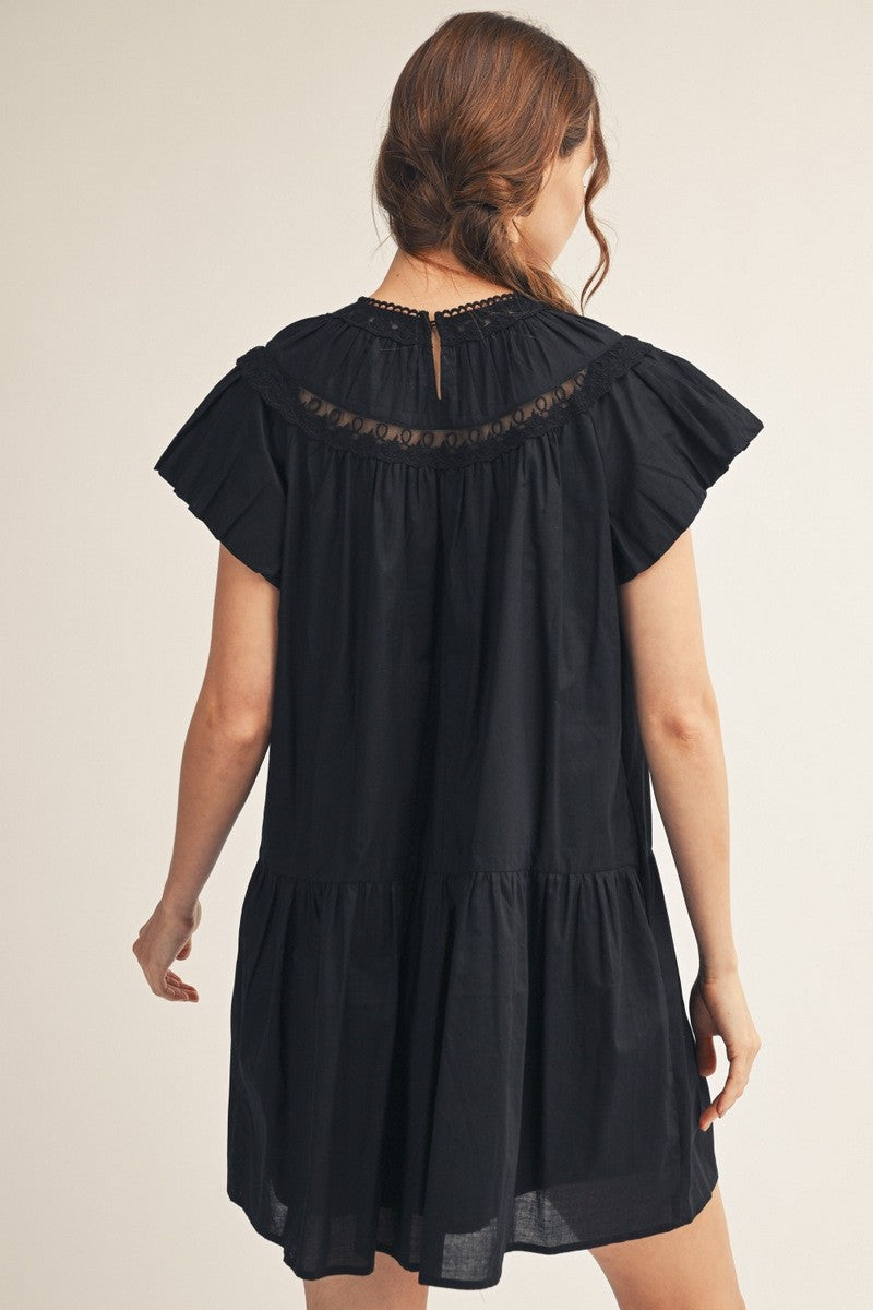 Jodifl Women's Lace Accent Lovely Solid Dress - Black