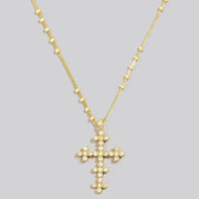 The Looks by Fame Gold Dipped CZ Ornate Cross Pendant Necklace