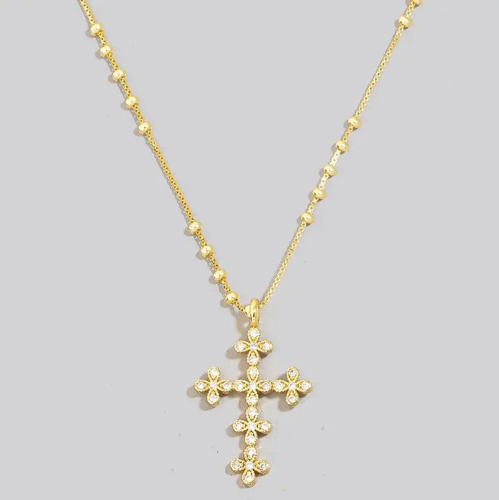 The Looks by Fame Gold Dipped CZ Ornate Cross Pendant Necklace