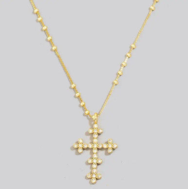 The Looks by Fame Gold Dipped CZ Ornate Cross Pendant Necklace