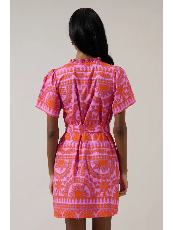 Sugar Lips Women's Tarie Tropical Ema Shift Mini Dress - Pink/Orange
