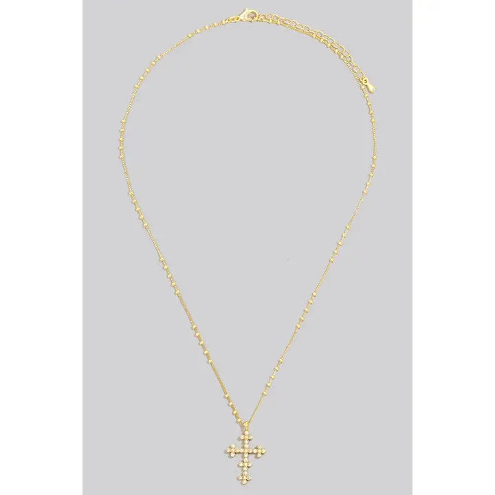 The Looks by Fame Gold Dipped CZ Ornate Cross Pendant Necklace