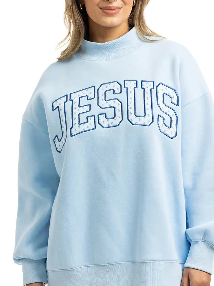 Katydid Women's Jesus Mockneck Sweatshirt - Light Blue