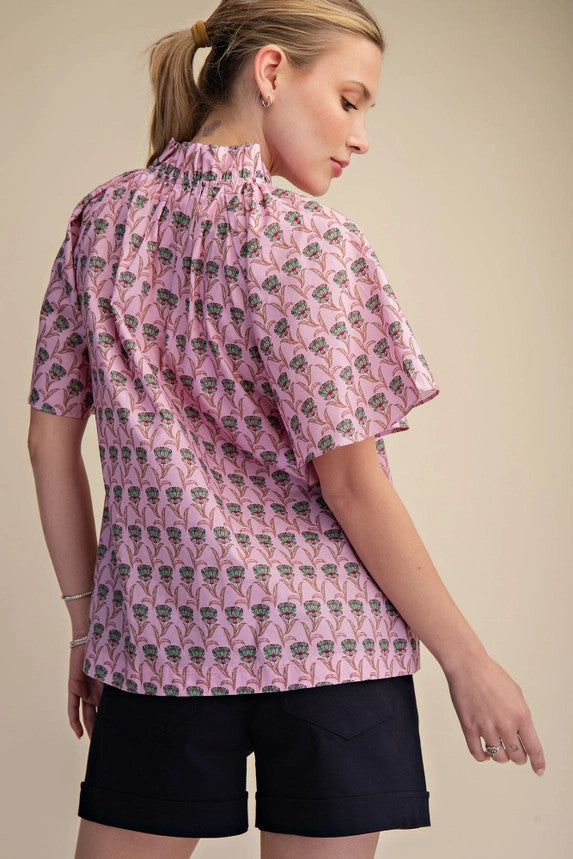 Glam Women's Pink Ruffle Neck Raglan Top