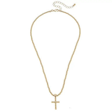 Canvas Poppy Beaded Cross Necklace in Shiny Gold