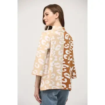 Fate Women's Colorblock Animal Pattern Mock Neck Sweater