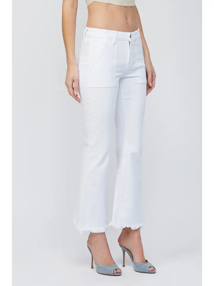 Hidden Jeans Women's White Cargo Pocket Cropped Flare