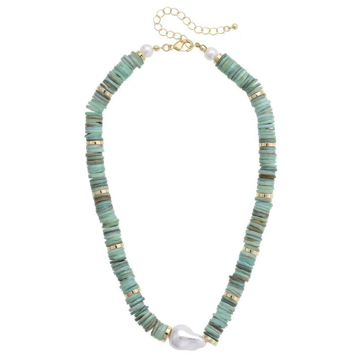 Canvas Leandra Pearl Shell Necklace - Seafoam
