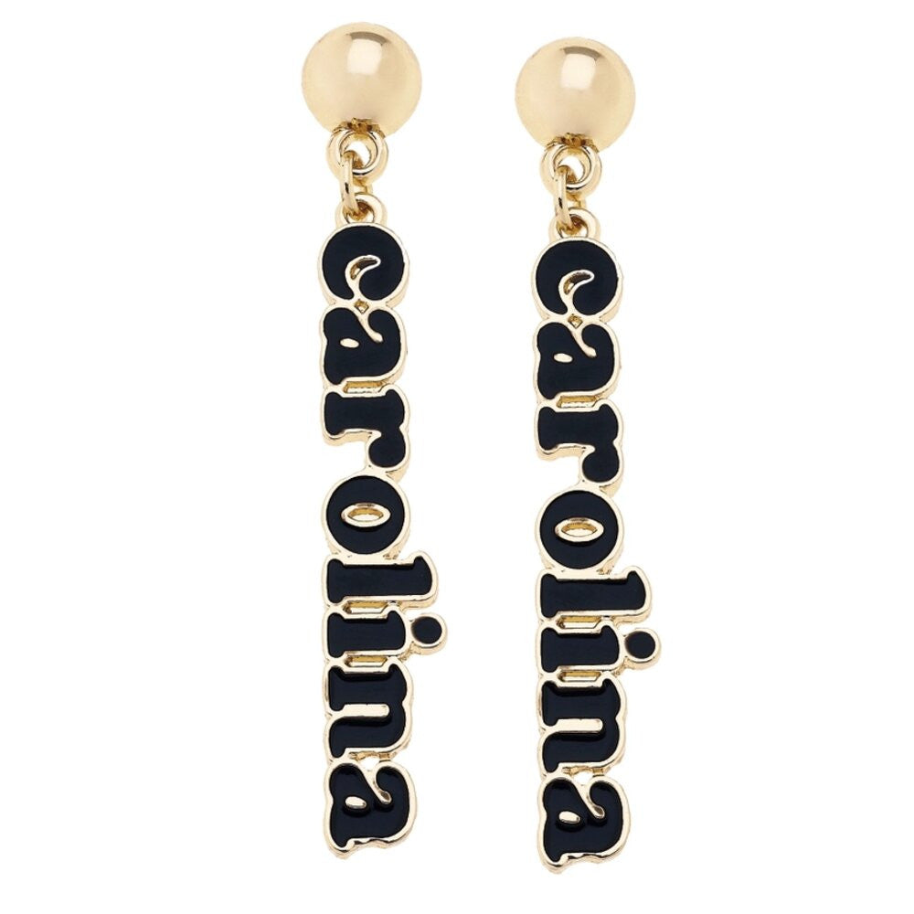 Canvas South Carolina Gamecocks Slogan Earrings in Black/Shiny Gold