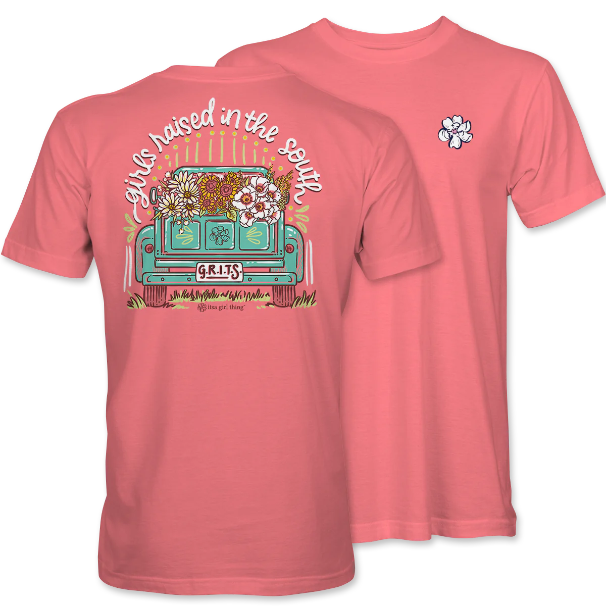 It's a Girl Thing GRITS Truck Tee - Coral