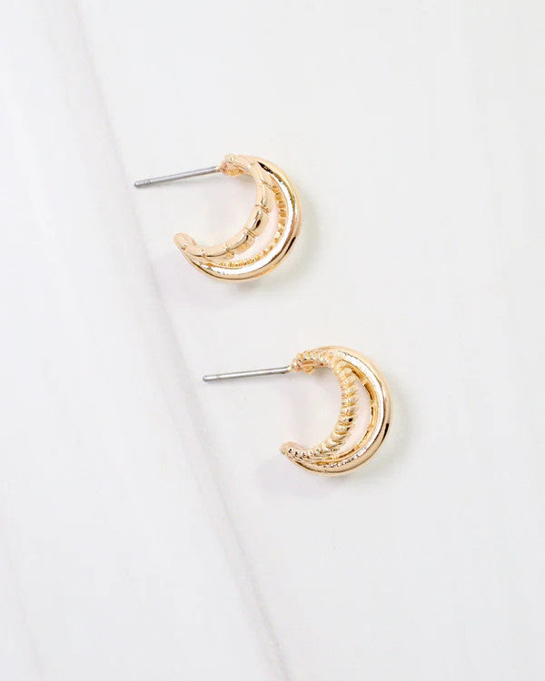 Caroline Hill Keene Three Line Hoop Earring - Gold
