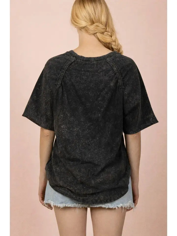 Very J Women's Mineral Washed Knit Top - Black