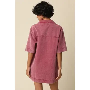 Olivaceous Women's Rosie Washed Collared Mini Dress - Burgundy