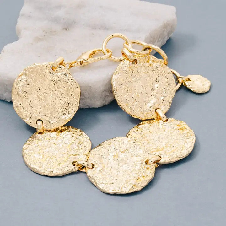 The Looks by Fame Large Textured Coins Chain Bracelet