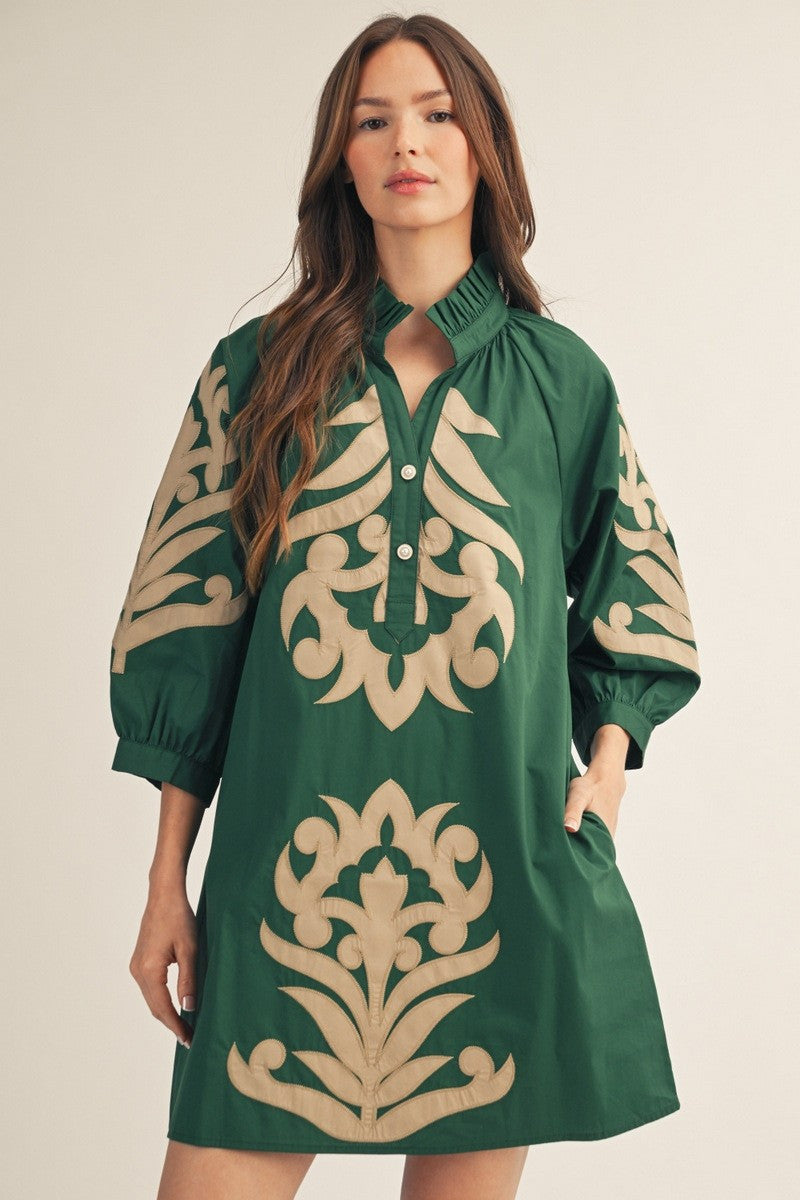 Jodifl Women's Hunter Green Baroque Floral Shift Dress