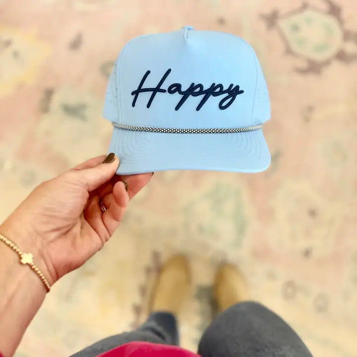 Happy By Rachel Happy Embroidered Rope Hat - Baby Blue