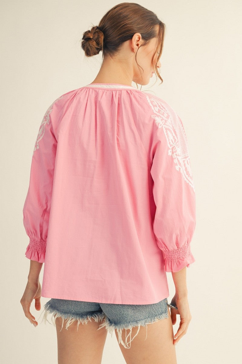 Jodifl Drop Shoulder Embroidered Top
