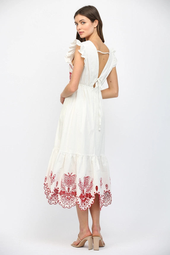 Fate Women's Off White Flutter Sleeve Maxi Dress