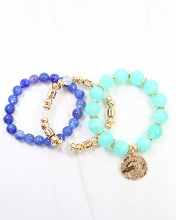 Caroline Hill Biloxi Beaded Bracelet Set - Aqua