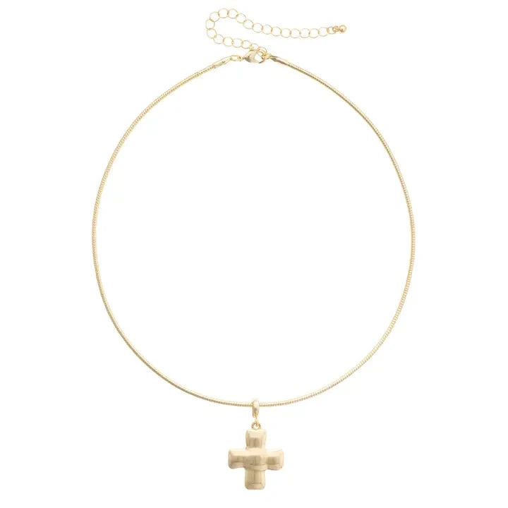 Canvas Square Cross Skinny Collar Necklace - Shiny Gold