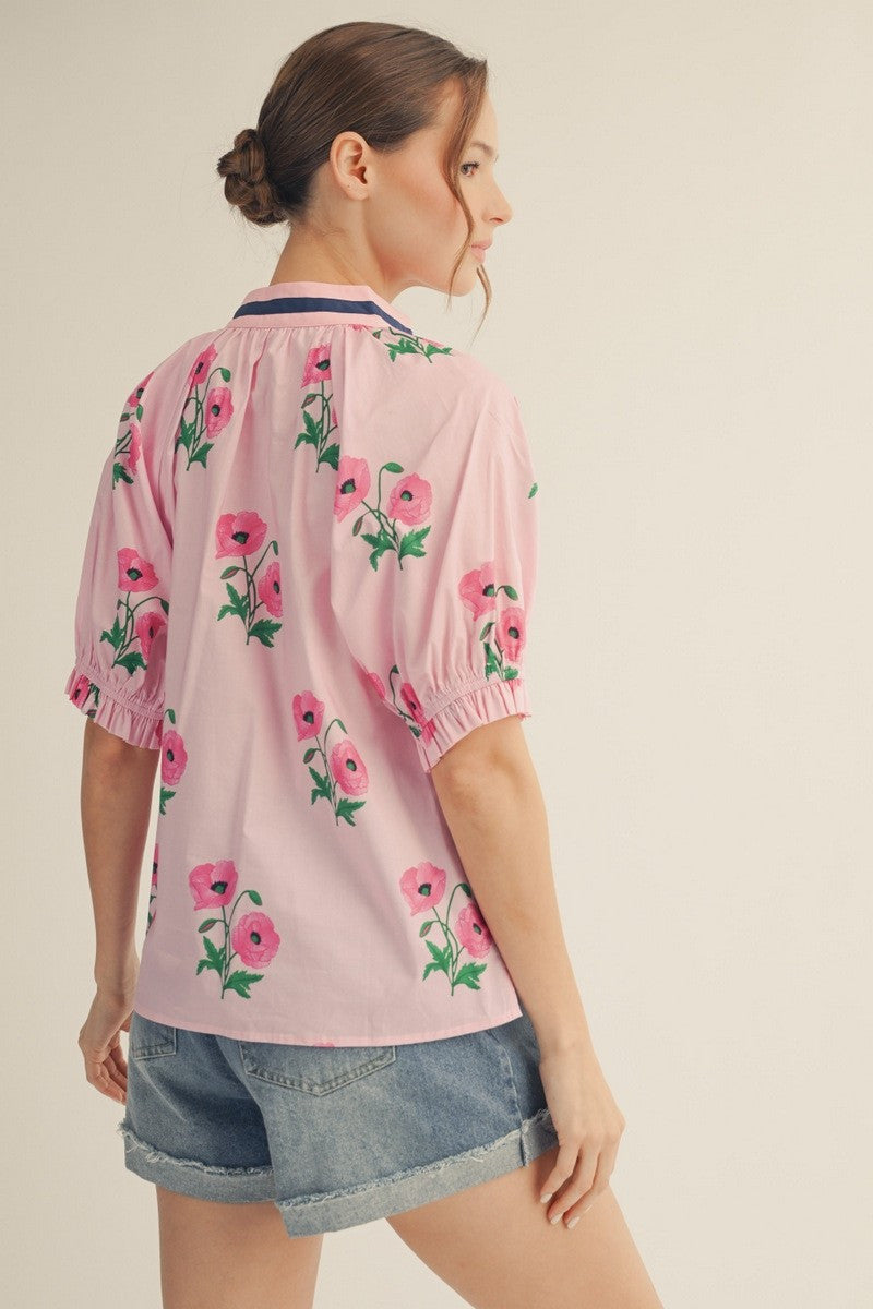 Jodifl Color Contrast Accent Floral Top