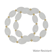 What's Hot Set of 2 White Oval Acrylic and Gold Beaded Stretch Bracelets