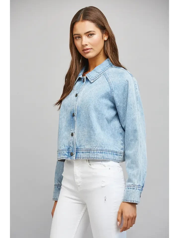 Fate Women's Washed Denim Cropped Jacket